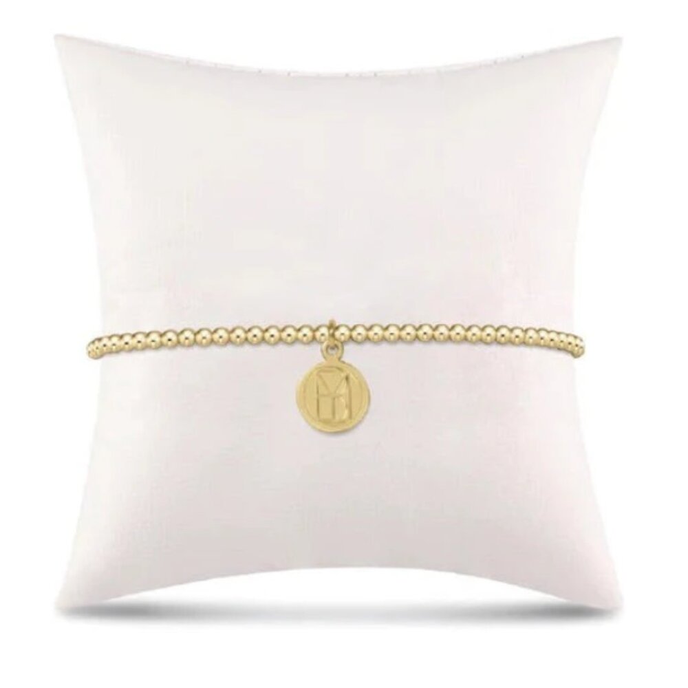 e. newton Classic Gold 2mm Bead Bracelet - be you. Small Gold Word Disc NWT